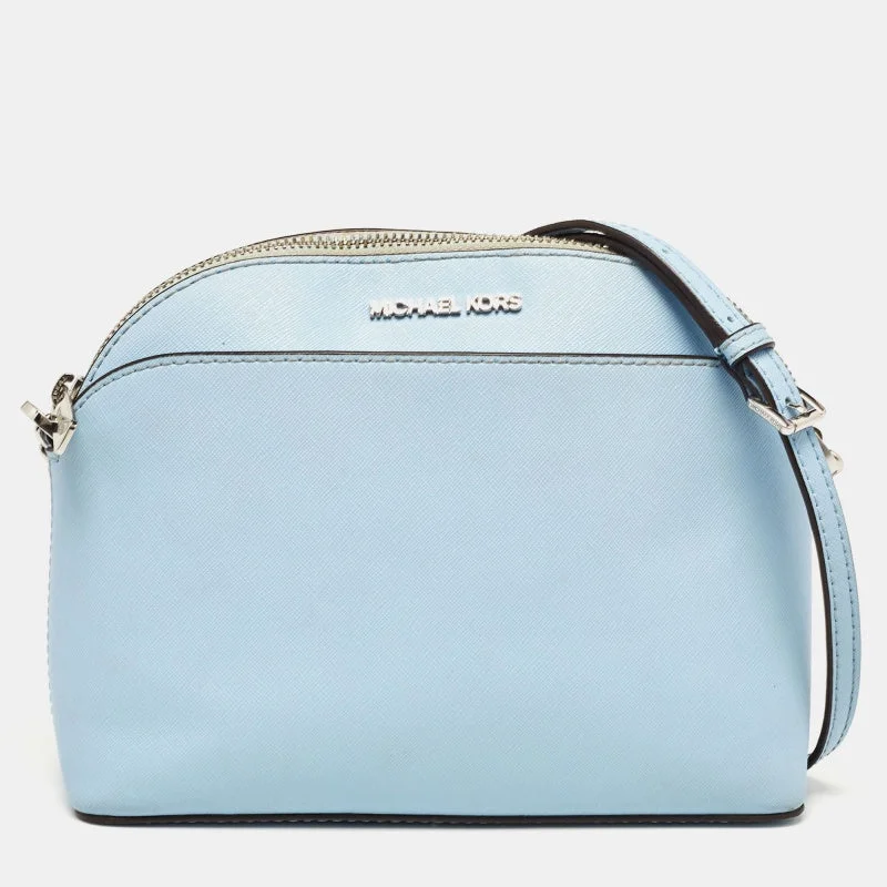 Eco-Friendly Bags With Discounts Light Blue Saffiano Leather  Emmy Dome Crossbody Bag
