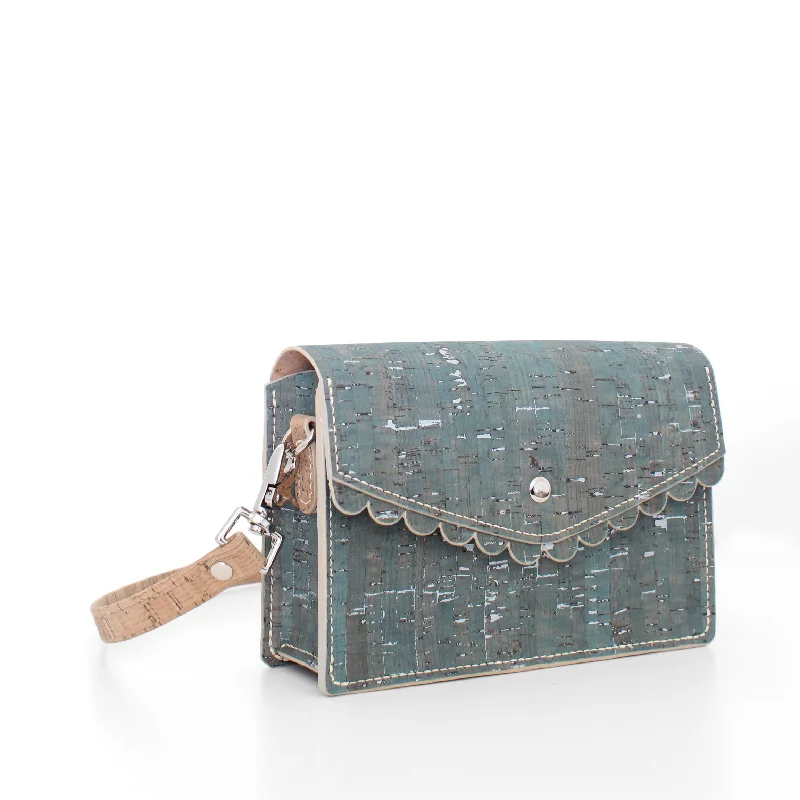 Season Sale Scallop Bag Crossbody in Teal Gray Silver Cork