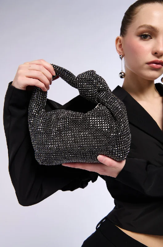 Minimalist Leather Bag For Modern Aesthetics COME CLOSER RHINESTONE PURSE IN BLACK