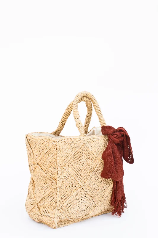 Designer Bags For Luxury Collectors Tea-stained Raffia Tote Bag
