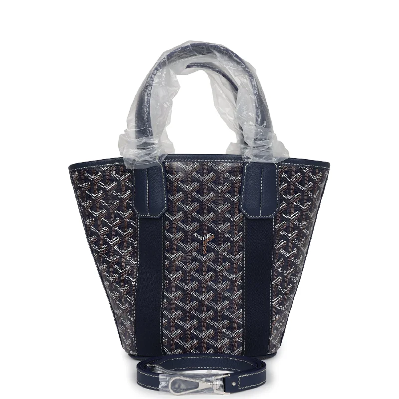 Tote Bag For Everyday Use Goyard Goyardine Belharra PM Navy Blue Tote Palladium Hardware