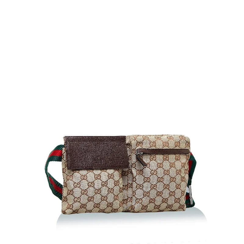 Evening Events Gucci GG Canvas Double Pocket Belt Bag (SHG-K8VhdU)