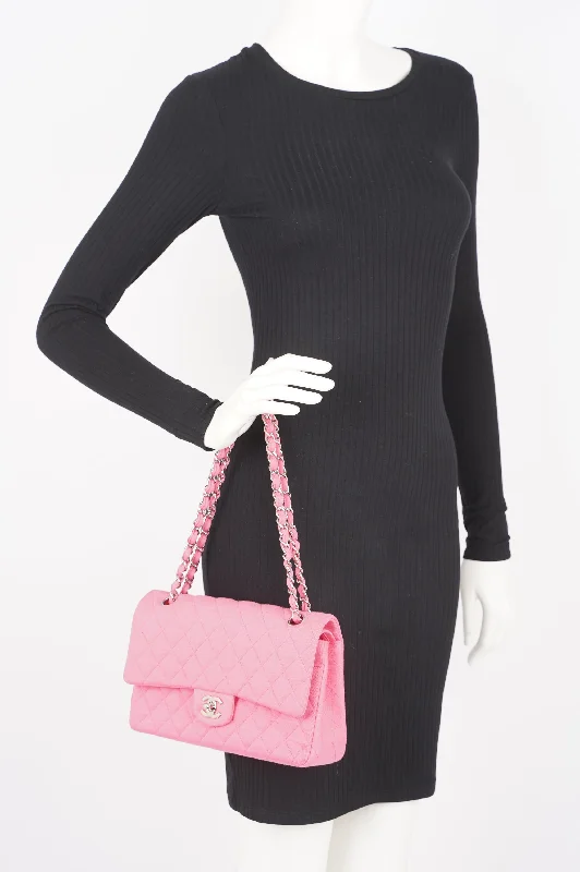 Elegant Bags For Formal Events And Luxury Occasions Chanel Womens Fabric Double Flap Bag Pink Medium
