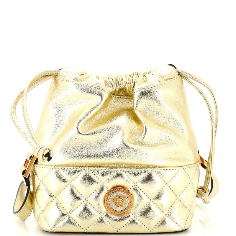 Modern And Limited-Time Offer Bags Medusa Drawstring Bucket Bag Quilted Leather Small