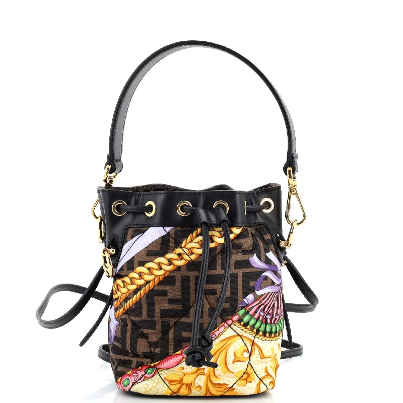 Bags For Minimalist And Functional Design x Versace Fendace Mon Tresor Bucket Bag Quilted Printed Zucca Silk Mini